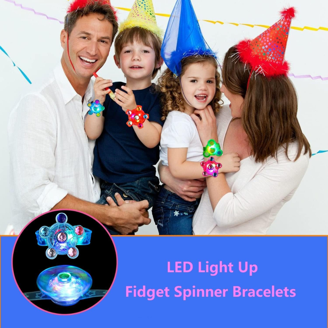 25 Pack LED Light Up Fidget Spinner Bracelets for Kids Parties.