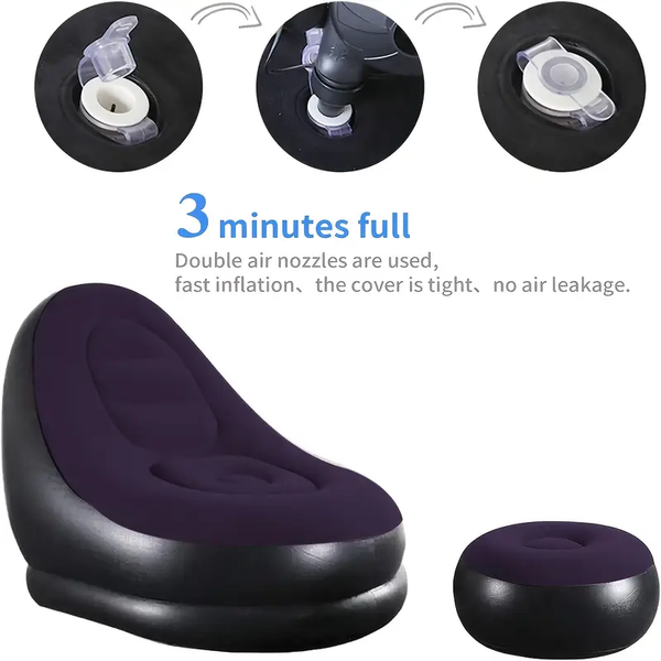 Inflatable Chair with Footstool Set Durable Blow-Up Air Bean Bag