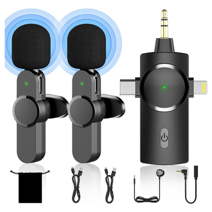 Set of Bluetooth audio devices with accessories on a white background