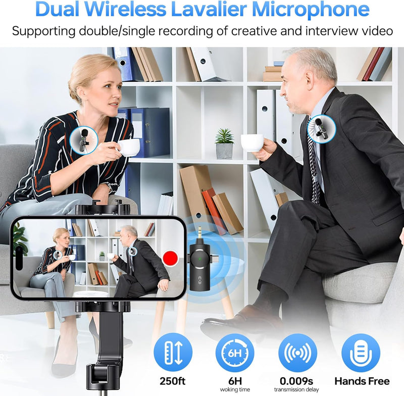 3-in-1 Wireless Lavalier Microphone – For Phone, Camera & PC