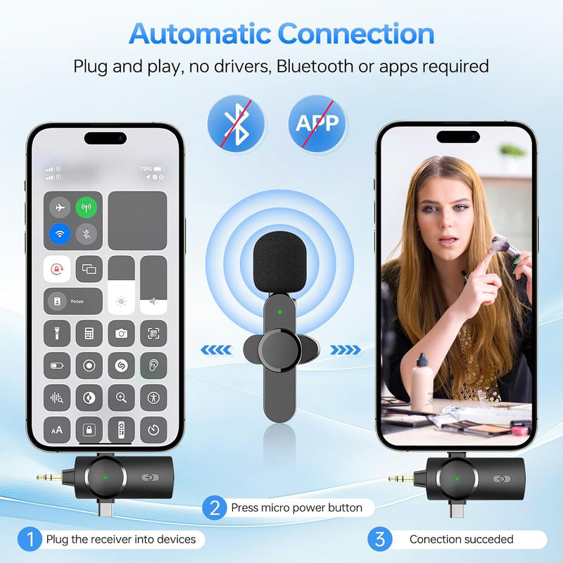 3-in-1 Wireless Lavalier Microphone – For Phone, Camera & PC
