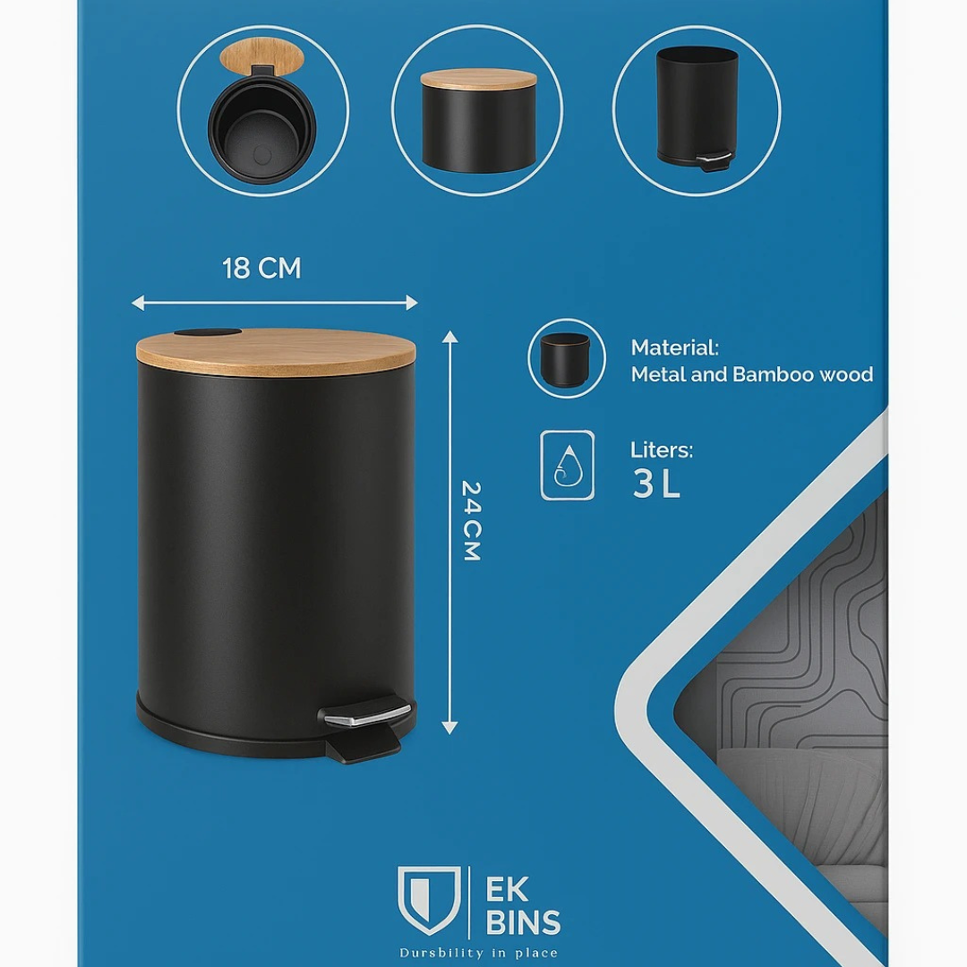 3L Stainless Steel Dustbin with Soft-Close Lid – Compact & Hygienic Waste Bin.