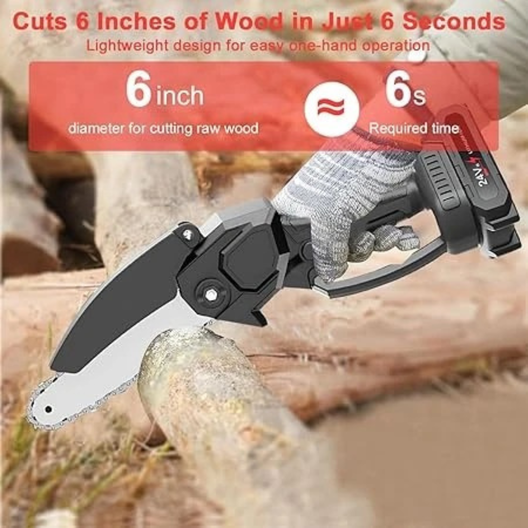 Gluckluz Mini Chainsaw Cordless Chain Saw Electric Handheld 6 Inch Chain Saw with 2 * 24V Rechargeable Battery & Safety Lock for Tree Trimming Wood Cutting Household Garden Pruning Work