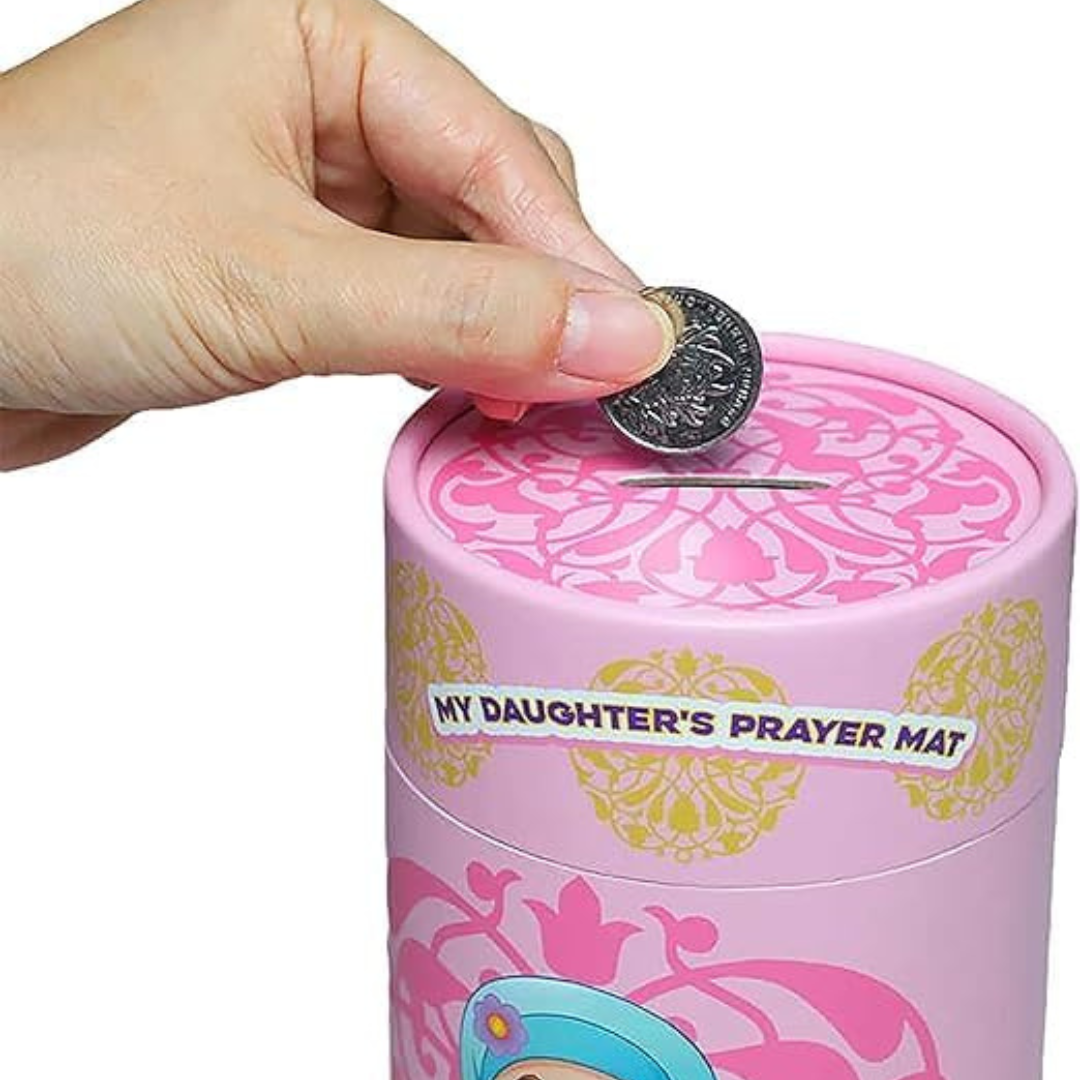 Kids Prayer Mat Set with Prayer Beads, Digital Counter & Camera – Soft Velvet Pink Islamic Gift Box