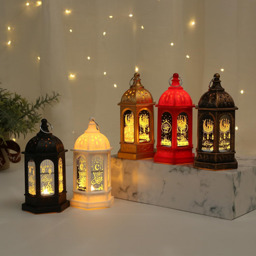 5Pcs Decorative Ramadan LED Lantern with Intricate Calligraphy and Integrated Hanging Ring.