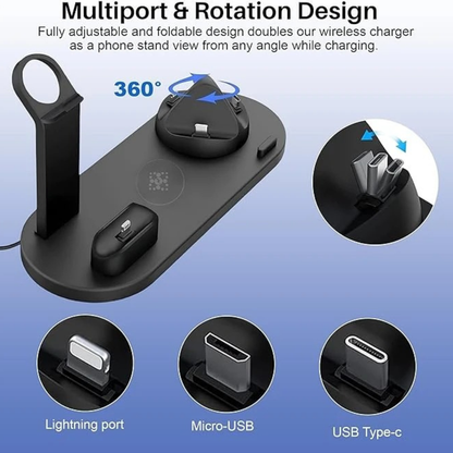 6-in-1 Wireless Charging Station: All-in-One Fast Charging Dock for Phone, Watch, & Earbuds..