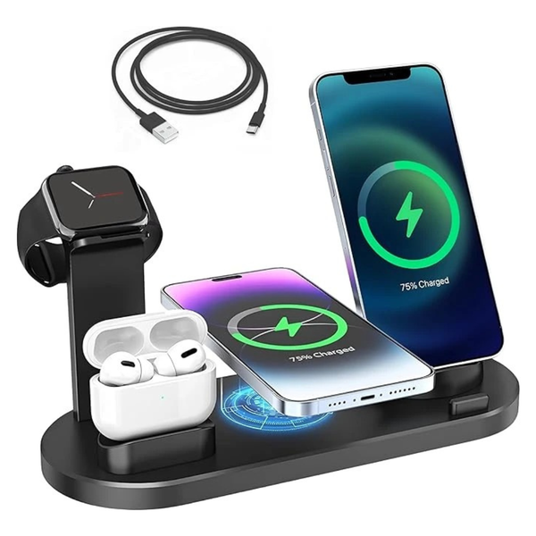 6-in-1 Wireless Charging Station: All-in-One Fast Charging Dock for Phone, Watch, & Earbuds