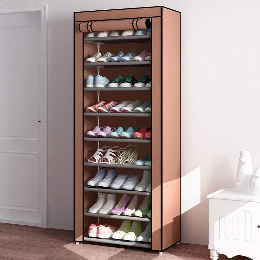 9-Tier Shoe Rack with Dustproof Cover – Holds Up to 45 Pairs | Brown | 153x58x29cm