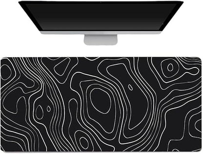 Gaming Mouse Pad XL – 80x30cm Large Desk Mat with Anti-Slip Base (Black with White Topographic Line)