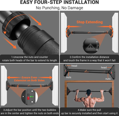 Adjustable Pull-Up Bar for Doorway – No-Screw Chin-Up Bar with Safety Lock, Heavy-Duty 200kg Load Capacity (75–94cm)
