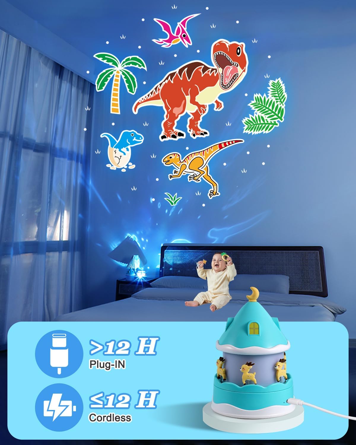 4-in-1 Projector Night Light for Kids – Music Box, Film Projector, and Sleep Lamp