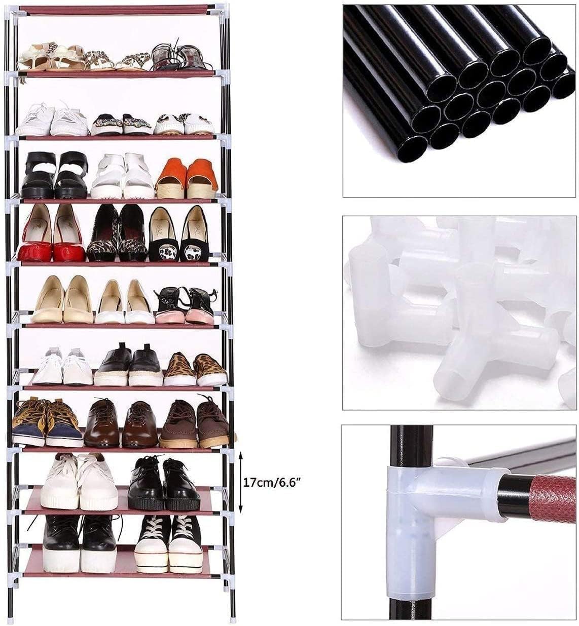 9-Tier Shoe Rack with Dustproof Cover – Holds Up to 45 Pairs | Brown | 153x58x29cm