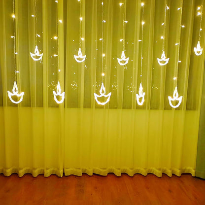Diwali Diya Curtain String Lights | Festive LED Lights for Diwali, Eid, Weddings & Home Décor | Battery Powered & Waterproof