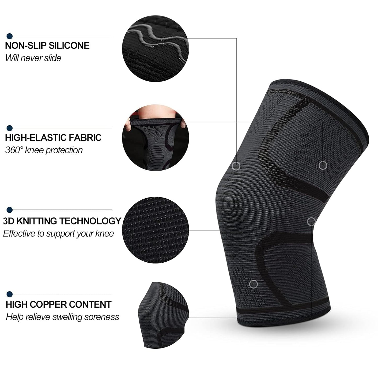 Knee Compression Sleeve Support (2 Pack) – Breathable Knee Brace for Men & Women | Ideal for Workouts, Sports & Everyday Support (Large)