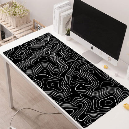 Gaming Mouse Pad XL – 80x30cm Large Desk Mat with Anti-Slip Base (Black with White Topographic Line)