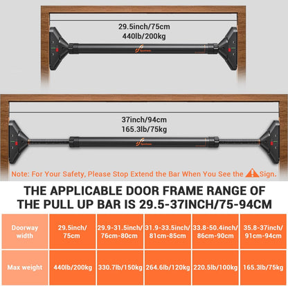 Adjustable Pull-Up Bar for Doorway – No-Screw Chin-Up Bar with Safety Lock, Heavy-Duty 200kg Load Capacity (75–94cm)