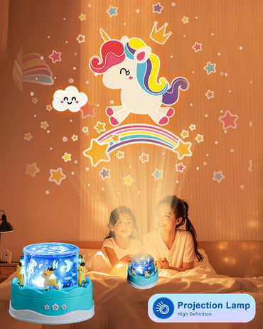 One Fire Kids Night Light Projector – 15 Film Reels + 10 Sound Modes with Remote & Rechargeable Battery