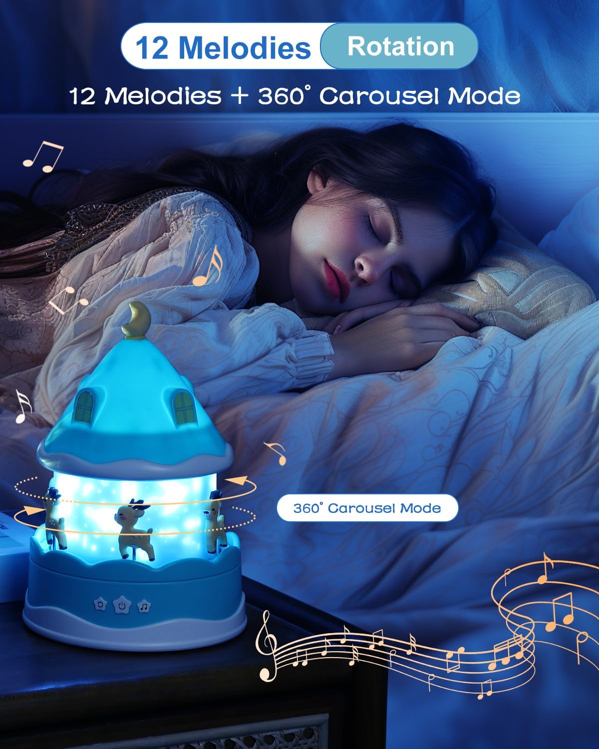 4-in-1 Projector Night Light for Kids – Music Box, Film Projector, and Sleep Lamp