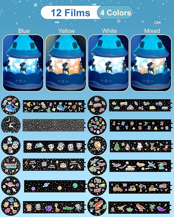 4-in-1 Projector Night Light for Kids – Music Box, Film Projector, and Sleep Lamp