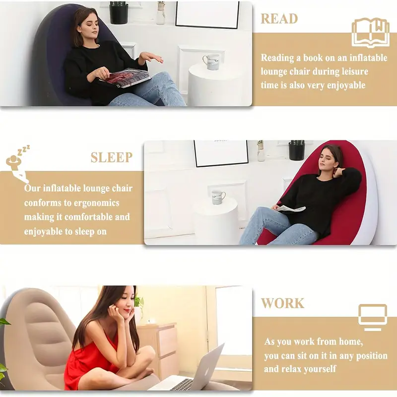 Inflatable Chair with Footstool Set Durable Blow-Up Air Bean Bag