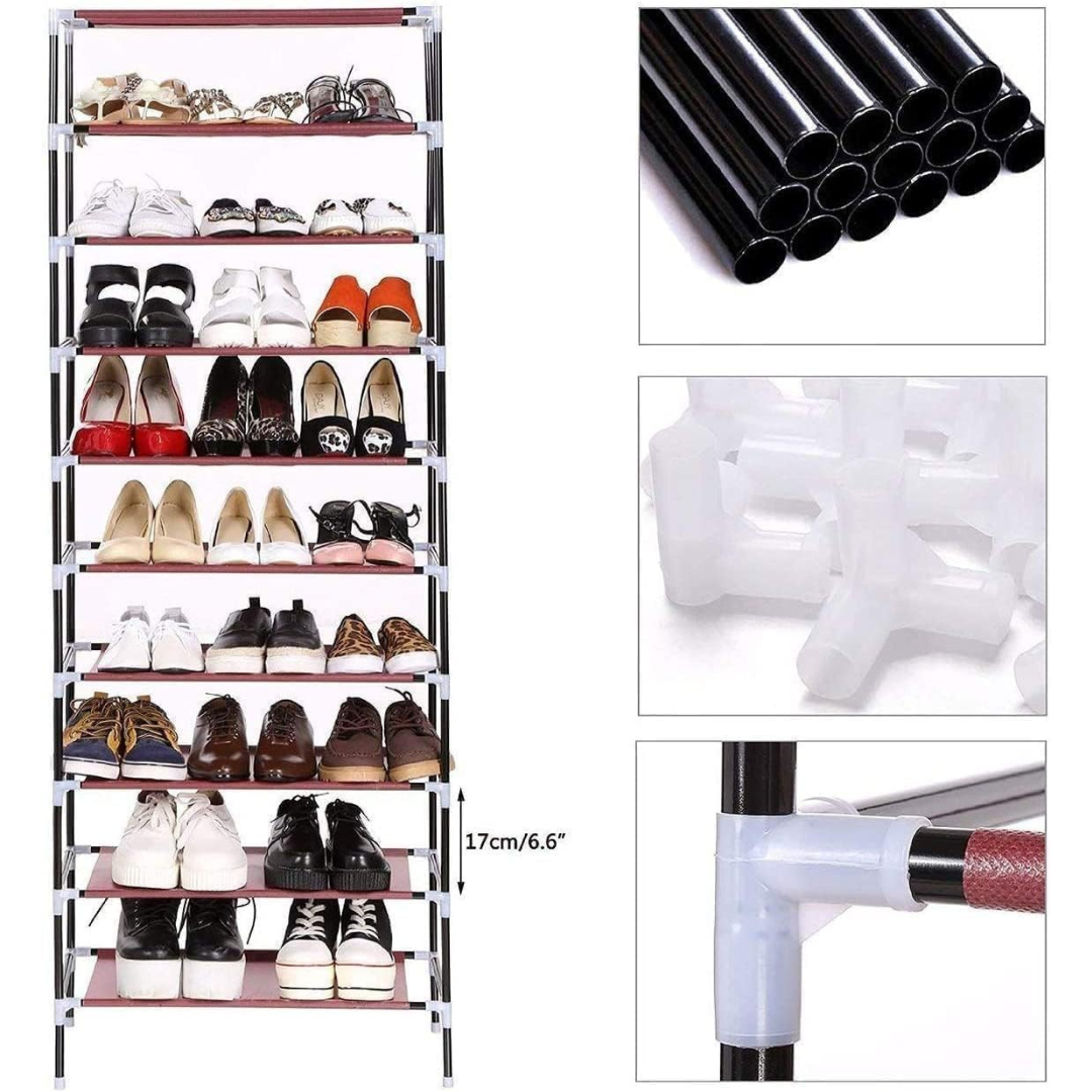 9-Tier Shoe Rack with Dustproof Cover – Holds Up to 45 Pairs | Brown | 153x58x29cm