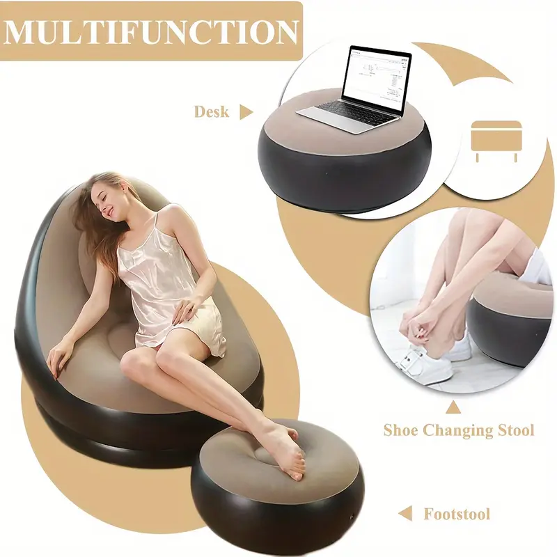 Inflatable Chair with Footstool Set Durable Blow-Up Air Bean Bag