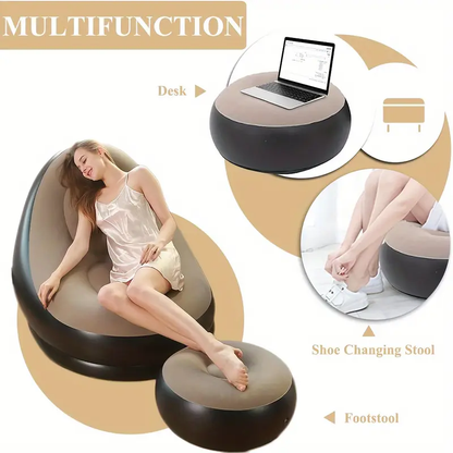 Inflatable Chair with Footstool Set Durable Blow-Up Air Bean Bag