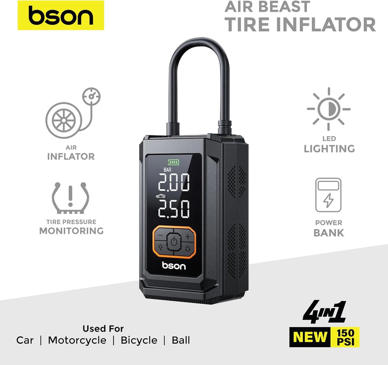 AIR BEAST Tire Inflator – Bson 4-in-1 Portable 150 PSI Pump & Power Bank
