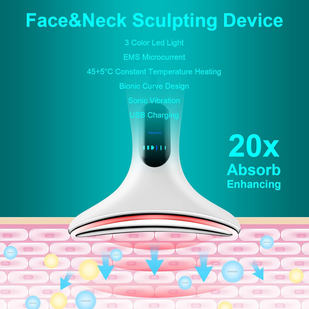 Advanced EMS Face Toning and Neck Lifting Device with Heat Therapy - Portable White...