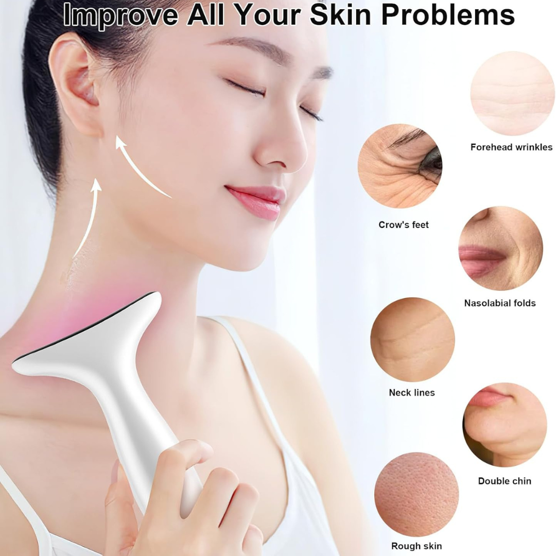 Advanced EMS Face Toning and Neck Lifting Device with Heat Therapy - Portable White.