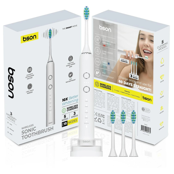 BSON Sonic Electric Toothbrush – Whitening, 15 Modes, 30-Day Battery