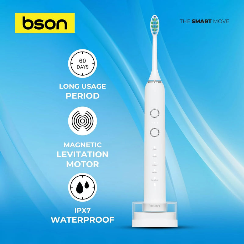 BSON Sonic Electric Toothbrush – Whitening, 15 Modes, 30-Day Battery