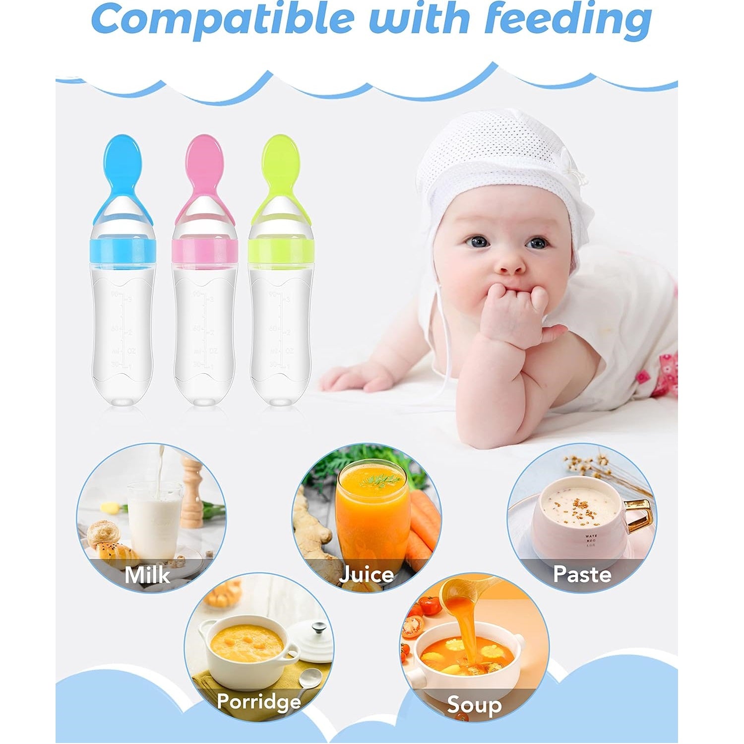Baby Food Feeder: 3-Pack Squeeze Feeding Spoons