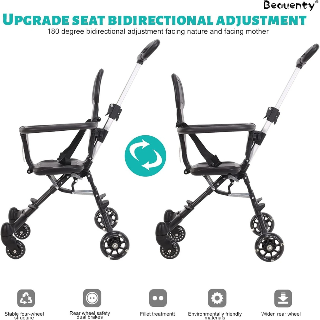 Beauty Kids Compact Travel Stroller – Lightweight, One-Hand Fold, Airplane Carry-On Size with Adjustable Backrest