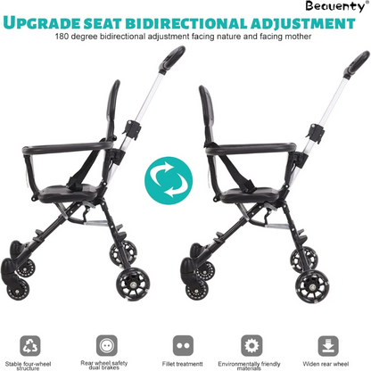 Beauty Kids Compact Travel Stroller – Lightweight, One-Hand Fold, Airplane Carry-On Size with Adjustable Backrest