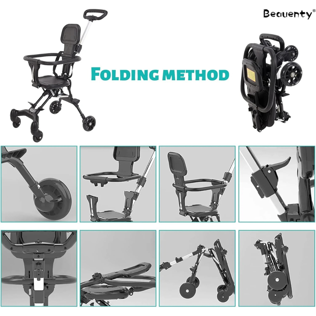 Beauty Kids Compact Travel Stroller – Lightweight, One-Hand Fold, Airplane Carry-On Size with Adjustable Backrest & Handle..