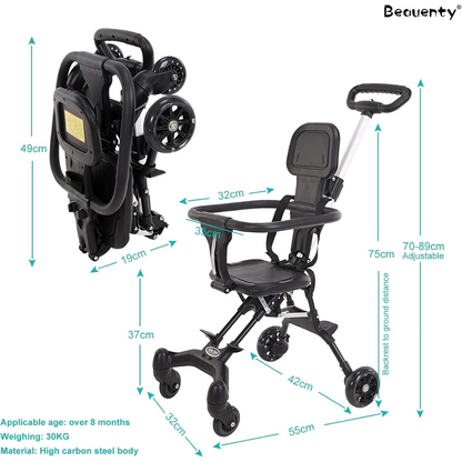 Beauty Kids Compact Travel Stroller – Lightweight, One-Hand Fold, Airplane Carry-On Size with Adjustable Backrest & Handle