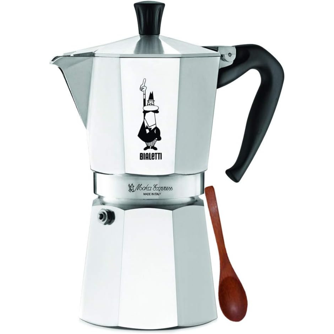 Bialetti Moka Express 9-Cup Espresso Maker with Zonoz Wooden Stirring Spoon Bundle