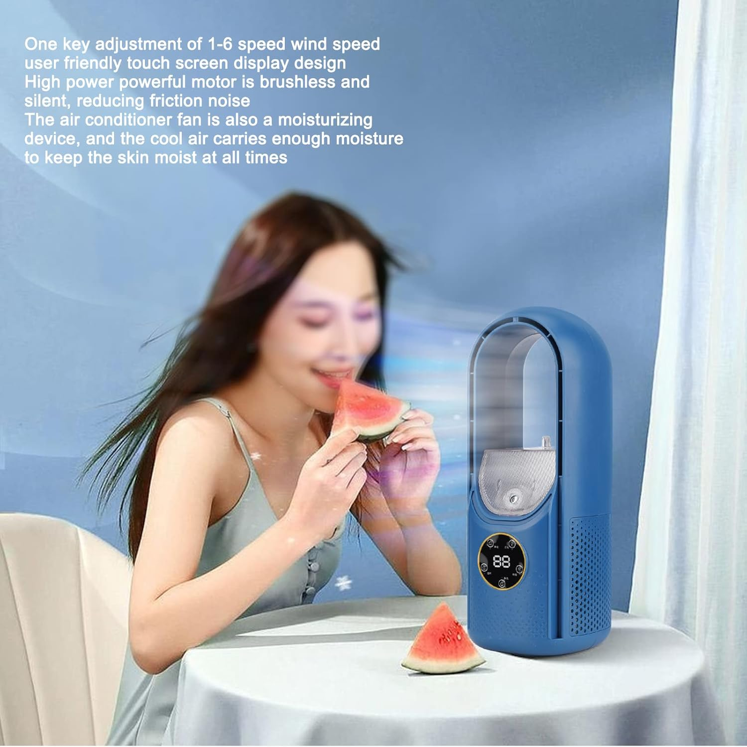 Bladeless Desk Fan, 2 in 1 Water Misting Fan Small Bladeless Fan with 6 Speed and Timer, USB Rechargeable4