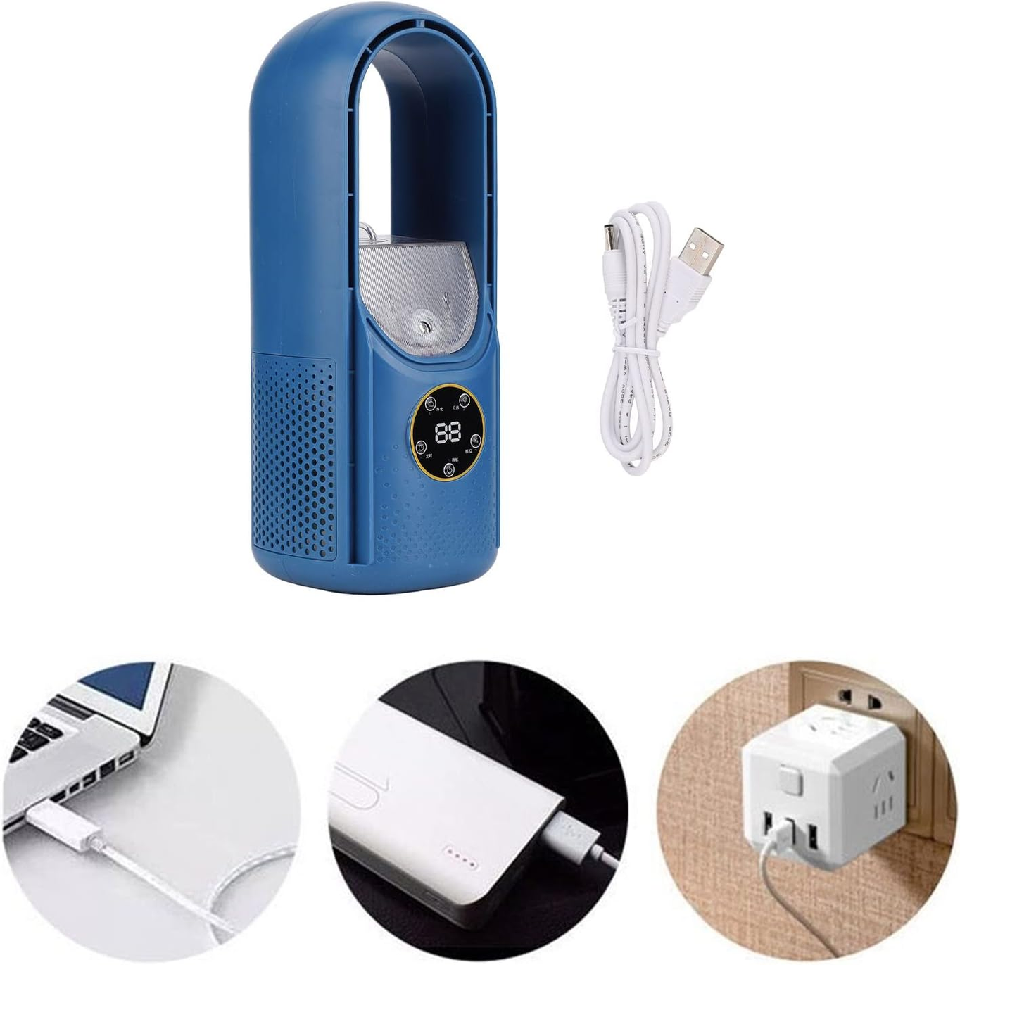 Bladeless Desk Fan, 2 in 1 Water Misting Fan Small Bladeless Fan with 6 Speed and Timer, USB Rechargeable6