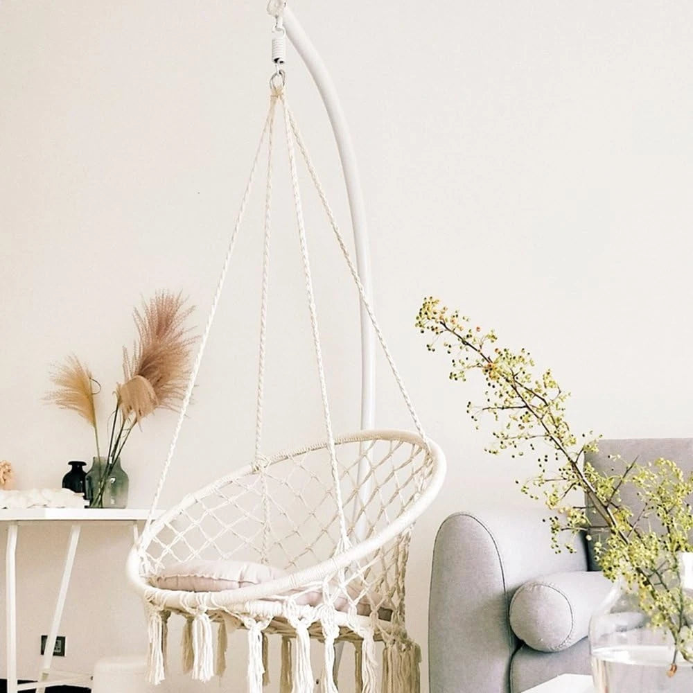 Boho Macrame Hammock Swing Chair – Indoor/Outdoor Hanging Chair