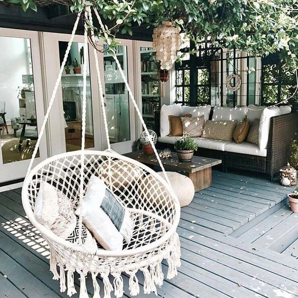 Boho Macrame Hammock Swing Chair – Indoor/Outdoor Hanging Chair