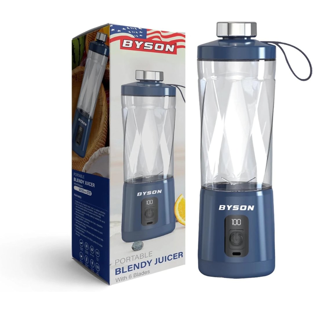 Byson Portable Blendy Juicer – 600ML Capacity, Powerful 6-Blade Motor & 3000mAh Battery for Smoothies