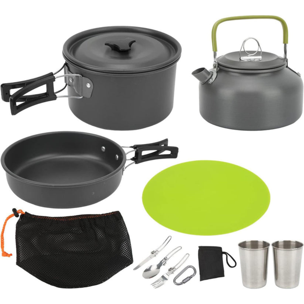 Camping Cookware Set | Portable Mess Kit with Pot, Pan & Teapot