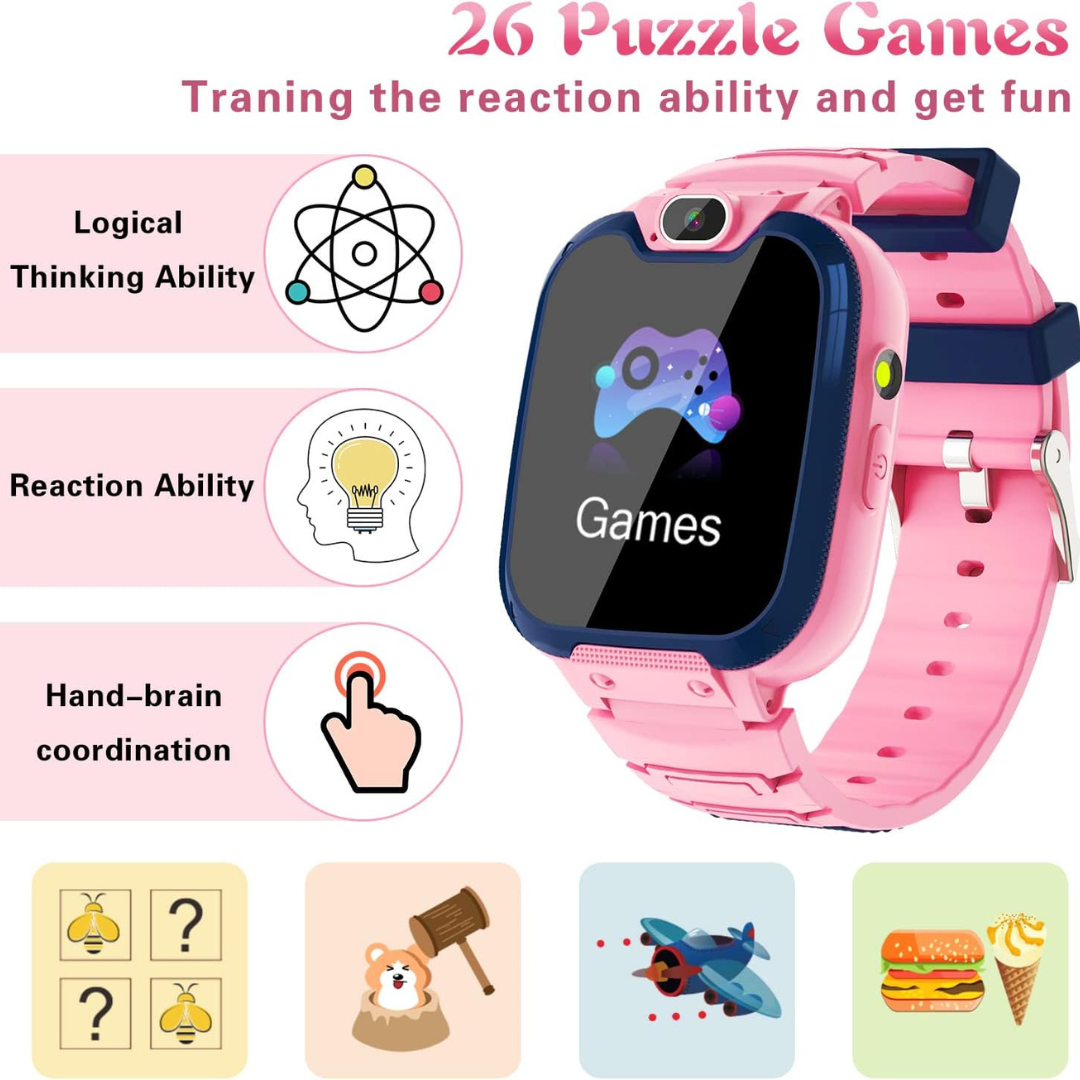 Childrens Smart Watch with Dual Camera and Educational Games Pink Edition.