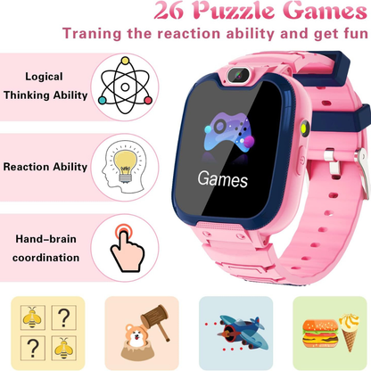 Childrens Smart Watch with Dual Camera and Educational Games Pink Edition.