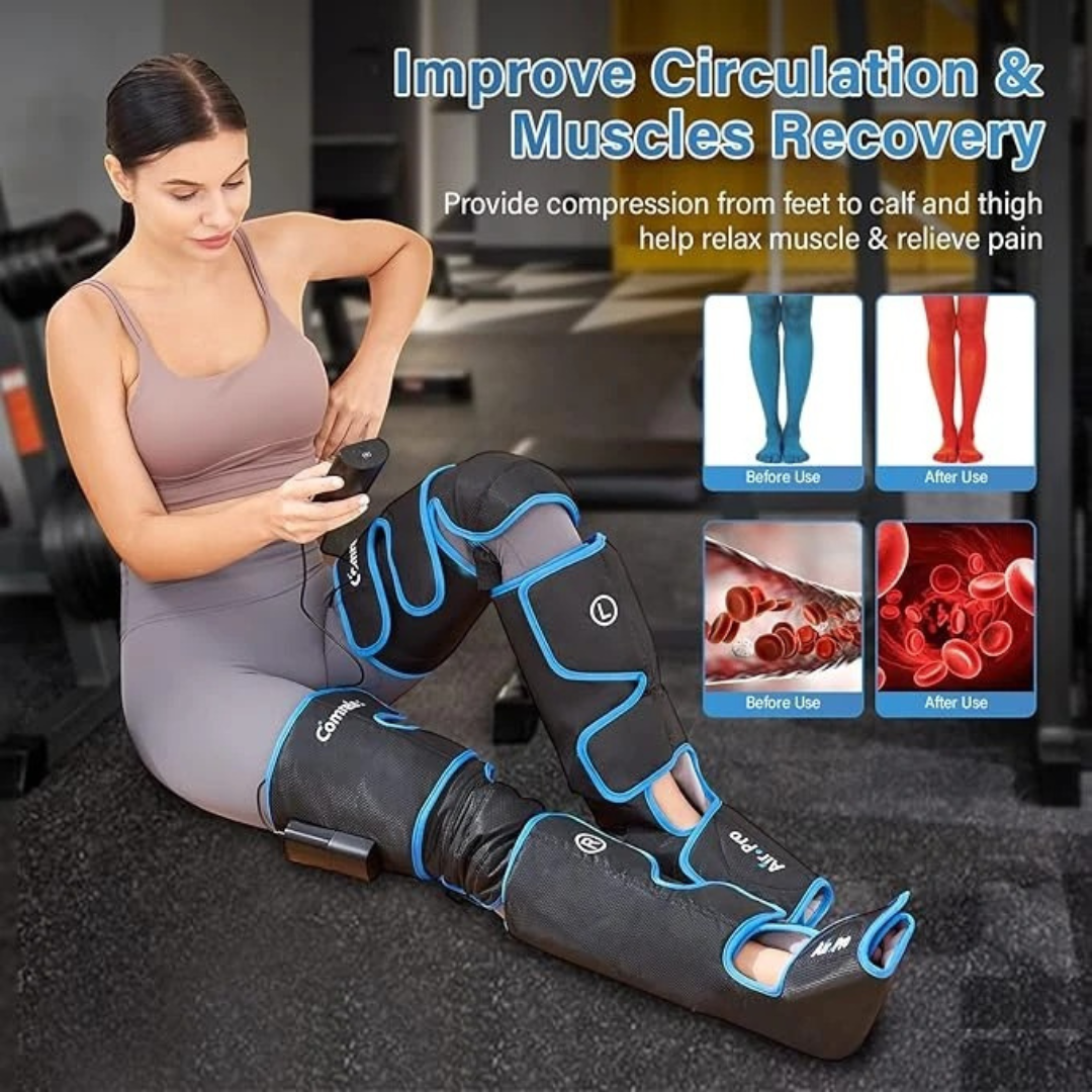 Comrelax Air Compression Leg Massager – Sequential Full Leg Massager with Cold Therapy, 3 Modes & 3 Intensities..