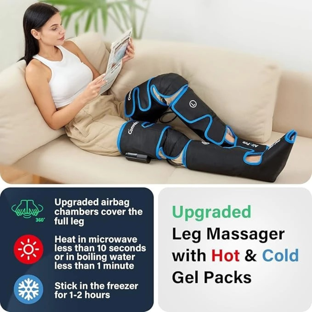Comrelax Air Compression Leg Massager – Sequential Full Leg Massager with Cold Therapy, 3 Modes & 3 Intensities.