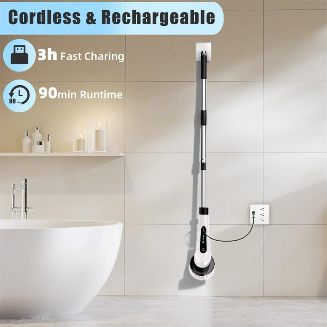 Cordless Electric Spin Scrubber with 7 Interchangeable Heads and Adjustable Extension Handle...