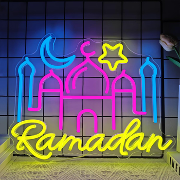 Dimmable Ramadan Neon LED Sign with Mosque Silhouette and 10 Level Brightness